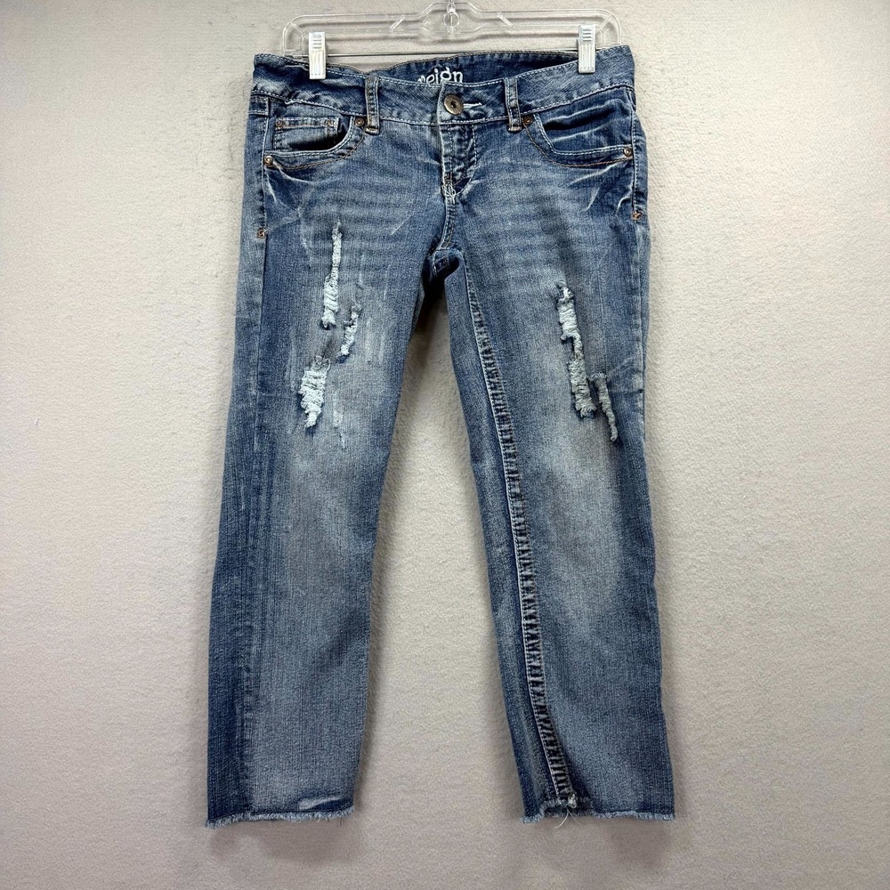 Reign Cropped Jeans Womens 7 31x23*‎ Blue Denim Pants Distressed Frayed Raw Hem